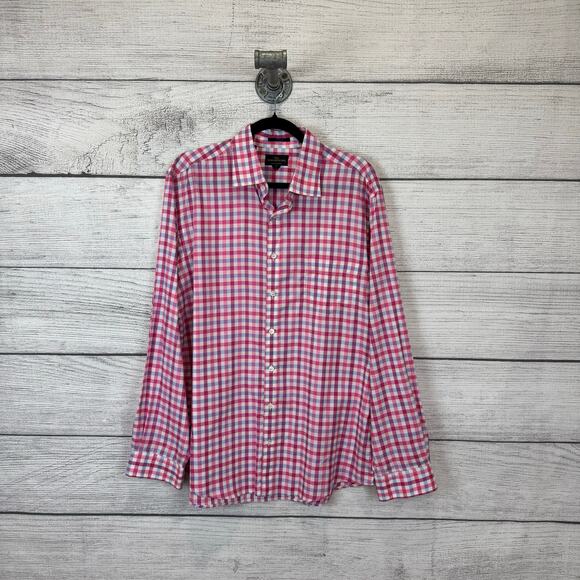 Rodd & Gunn Men's Pink Blue Checkered Button Up Long Sleeve Shirt Size Large - Picture 1 of 8